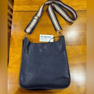 Ah-dorned Navy Crossbody Bag with Striped Strap